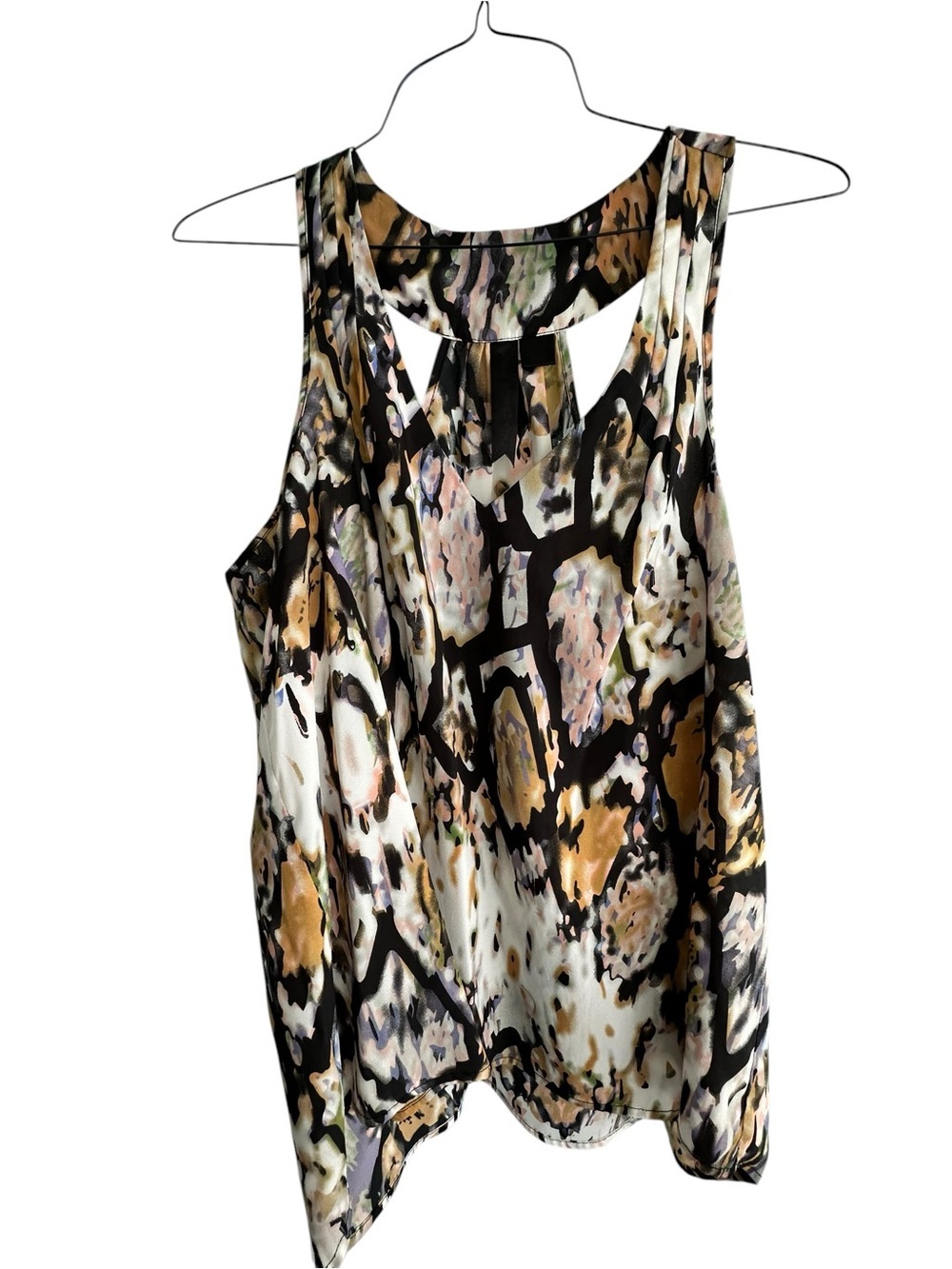 Sleeveless Abstract Print Tank Top - Black & Brown with tee back